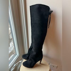 Sam Edelman thigh high black suede heeled Kayla boots genuine leather